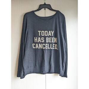 FB Sister Women's Text Printed Long Sleeve Round Neck Black Shirt Top Size XL